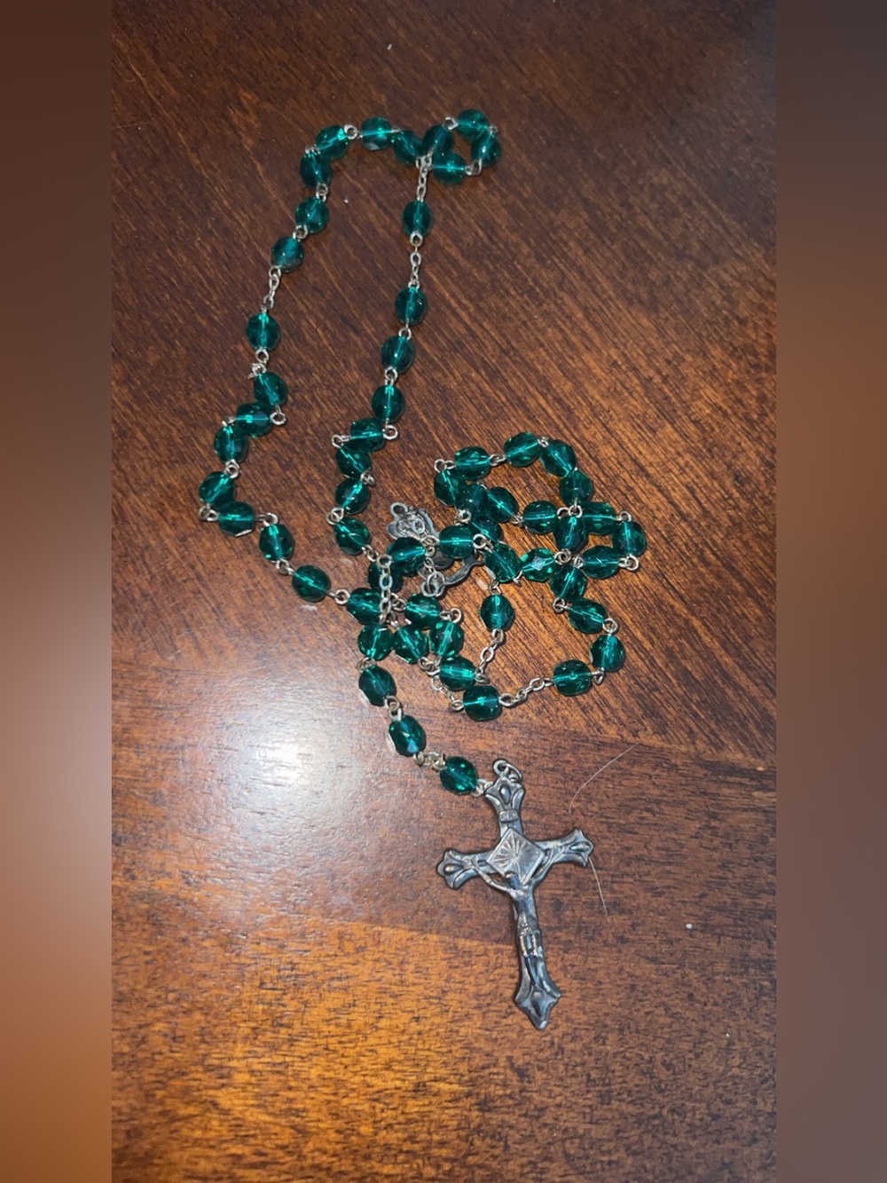 Emerald Green Rosary Necklace with Crucifix
